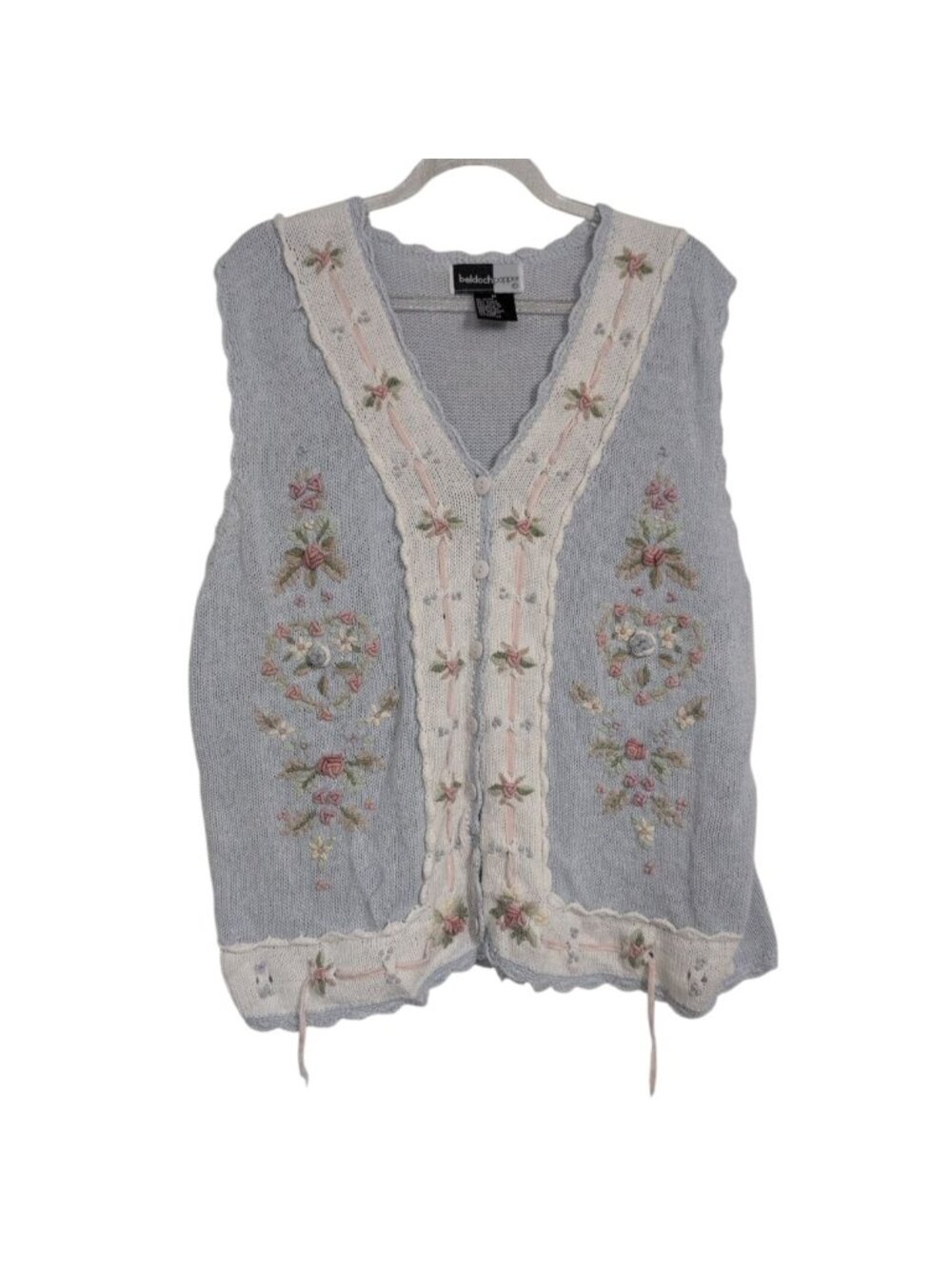 Vintage Embroidered Floral Sweater Vest Womens Size Medium Pastel Cottagecore